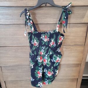 Tropical Romper Smocked Top With Pockets